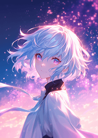 星空の下の銀髪の可憐な女性❤
