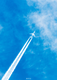 Blue sky and contrails from Japan