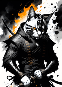 Ink wash cat samurai DEF6c8