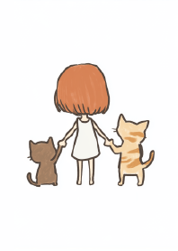 オレンジ髪と猫の友達