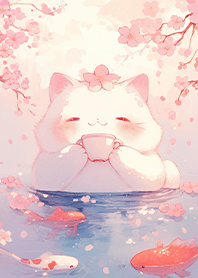 櫻花下泡湯的療癒貓❤️
