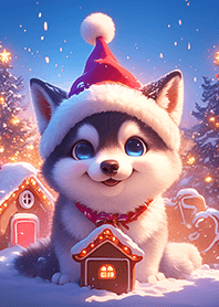 ⭐️雪の中のクリスマスのハスキー❤️紫