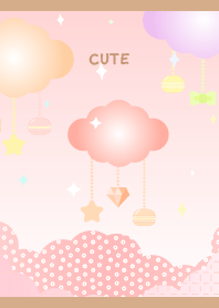 かわいい雲とオーナメント 薄茶色