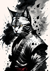 Ink wash cat samurai DD399c