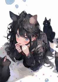 Cute cat girl in black sailor suit