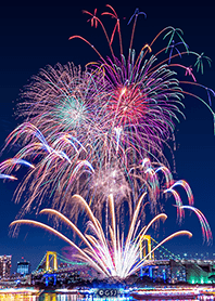 Night view and fireworks from Japan