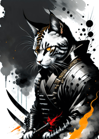 Ink wash cat samurai A7763e