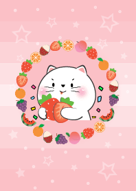 Simple White Cat Love Fruit Theme