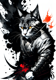 Ink wash cat samurai F2216E