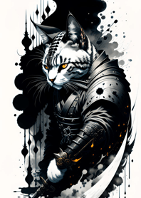 Ink wash cat samurai Be992F