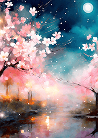 Beautiful night cherry blossoms#1813