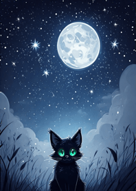 Black cat under the starry sky 9D7c87