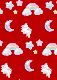 Puffy stars in the sky red & beige