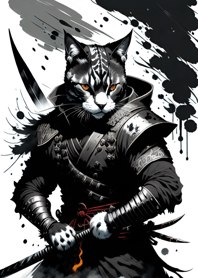 Ink wash cat samurai c535f7
