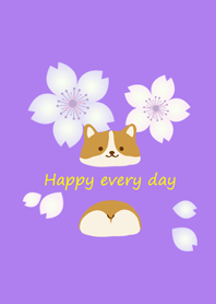 柯基犬-淺白紫色櫻花