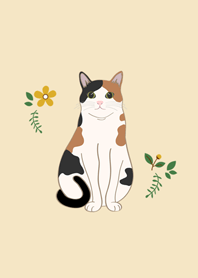 花とかわいい猫（三華猫）