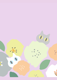お花から猫 薄い紫