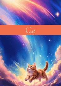 Cat flying in the sky red yellow