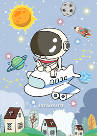 可愛宇航員-搭飛機去旅行-星空-藍色