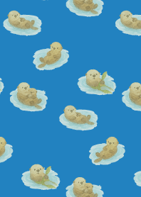 Cute sea otter2 on blue