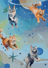Cats in Space on blue