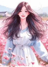 Minimal girl flower garden pink