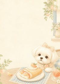 Cream Maltese Peach Crepe Cafe