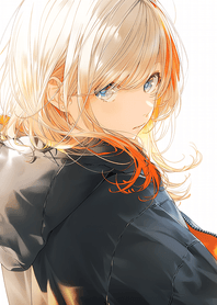 綠色 夕光閃耀的藍眼少女
