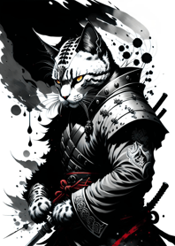 Ink wash cat samurai E3B8a3