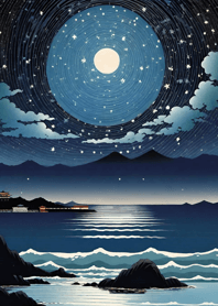 Starry sky, sea and lake, Ukiyo-e 7598