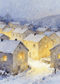 Snowy Village Evening