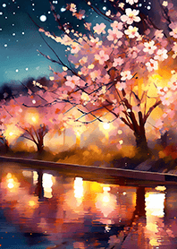 Beautiful night cherry blossoms#1008
