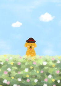 Little dog with flowers