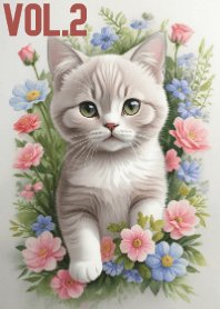 Adorable Tabby Cat in the Flower Pile 2