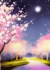 Beautiful night cherry blossoms#2679