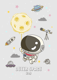 浩瀚宇宙 可愛寶貝太空人 滿月 白色灰色