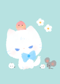 ลูกแมวขาวและผองเพื่อน (สีเขียว)