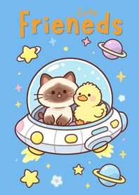 Cute Cat Duck Blue Space UFO