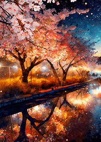 Beautiful night cherry blossoms#1751