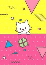 Cat staring at clover /80s/Pink x Yellow