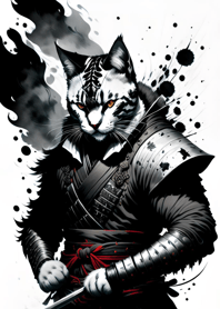 Ink wash cat samurai 48ECd6