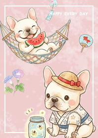 法國鬥牛犬/夏日/粉紅色