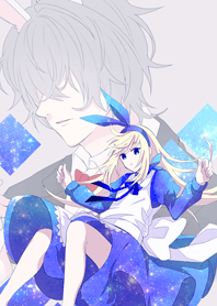 Alice in the stars and white rabbit