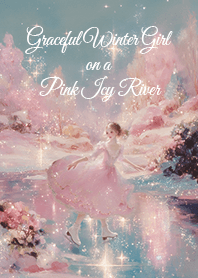 Graceful Winter Girl on a Pink Icy River