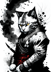 Ink wash cat samurai a01B1E
