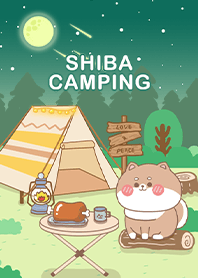 shiba inu- camping/gradient/green