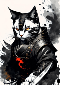 Ink wash cat samurai A0038F