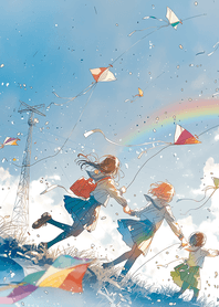Pink Kites Dancing Under a Rainbow