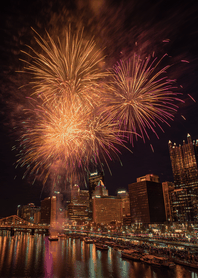 Black Bridgefront Night Fireworks