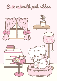 Cute cat with pink ribbon <3